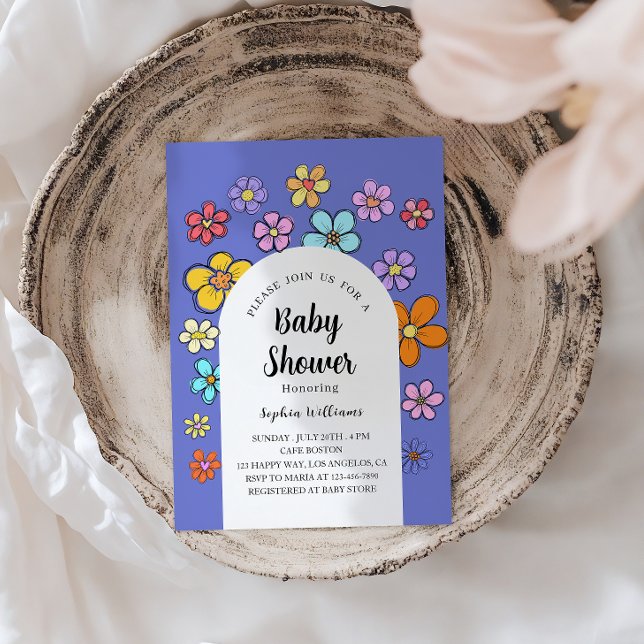 Whimsical Blume Baby Dusche - Peach & Pastel Einladung (Von Creator hochgeladen)