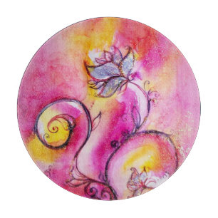 WHIMSICAL BLUME Pink Yellow Floral Fantasy Schneidebrett