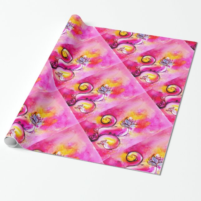 WHIMSICAL BLUMEN fuchsia rosa gelb Geschenkpapier (Ungerollt)