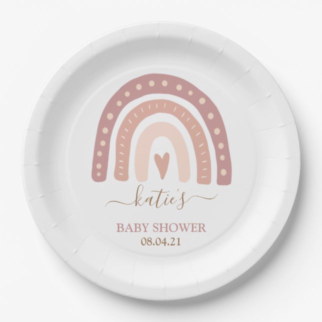 Whimsical Blush Pink Rainbow Girl Baby Dusche Pappteller (Vorderseite)