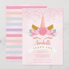 Whimsical Blush Pink Rainbow Unicorn Geburtstag Einladung
