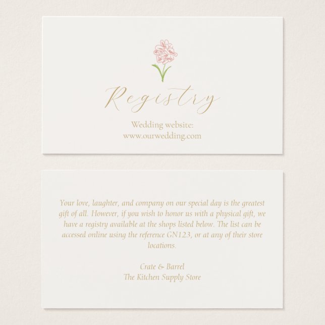 Whimsical Blush Rose Hochzeitsregistrierung (Vorne & Hinten)