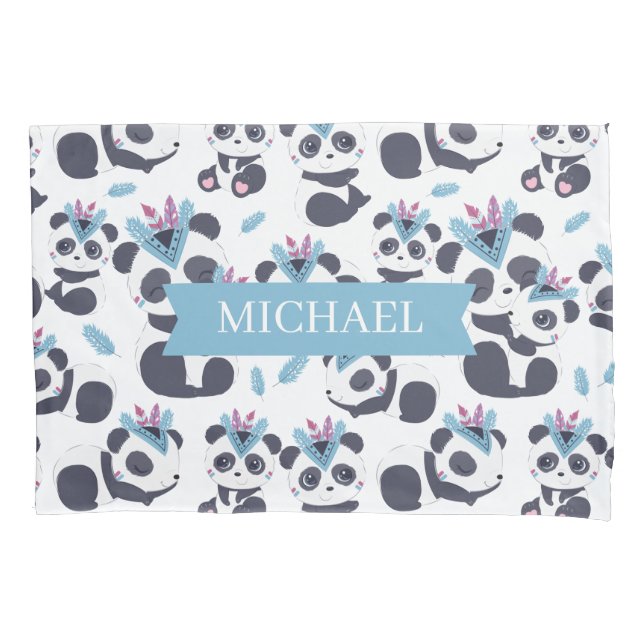Whimsical Bohemisch Panda Pattern Individuelle Nam Kissenbezug (Vorderseite)