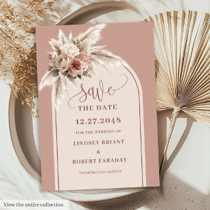 Whimsical Boho Bogen Dusty Pink Floral Save the Da Einladung