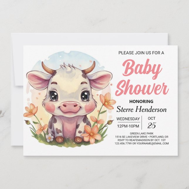Whimsical Boho Country Cow Baby Dusche Einladung (Vorderseite)