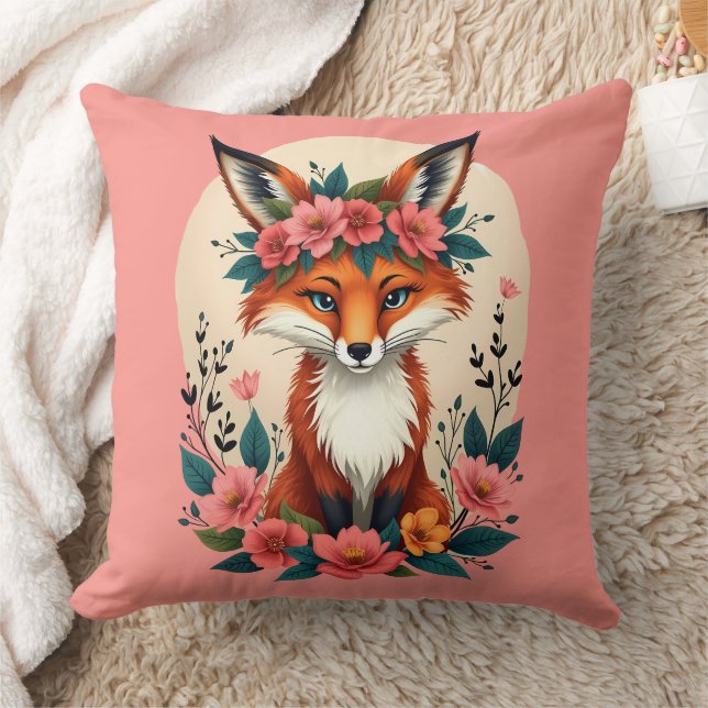Whimsical Boho Fox mit Blumenwald Kissen (Decke)
