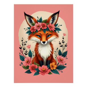 Whimsical Boho Fox mit Blumenwald Poster