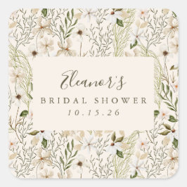 Whimsical Boho Greenerage Foliage Brautparty Quadratischer Aufkleber