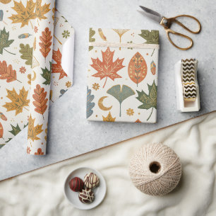 Whimsical Boho Herbstblätter Aquarell Geschenkpapier