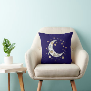 Whimsical Boho Himmliches Weihnachtsmond & Sterne Kissen