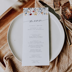 Whimsical Boho Mehrfarben-Wildblumen-Hochzeit Menükarte