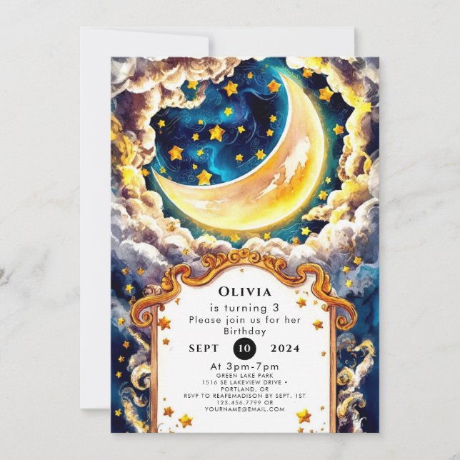 Whimsical Boho Moon Birthday Einladung (Vorderseite)