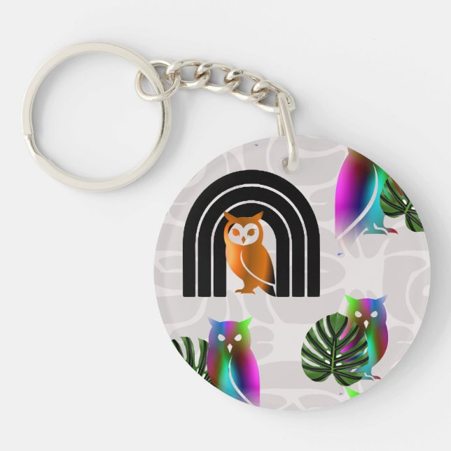 Whimsical Boho Owl & Tropical Monstera Leaf (Devant)