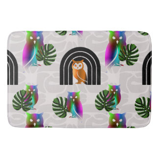 Whimsical Boho Owl & Tropical Monstera Leaf Badematte