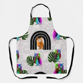 Whimsical Boho Owl & Tropical Monstera Leaf Schürze