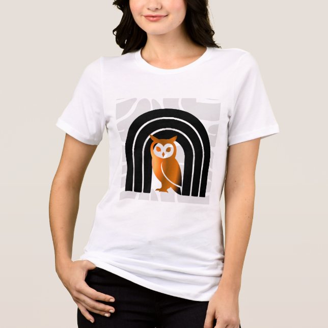 Whimsical Boho Owl & Tropical Monstera Leaf Tri-Blend Shirt (Vorderseite)