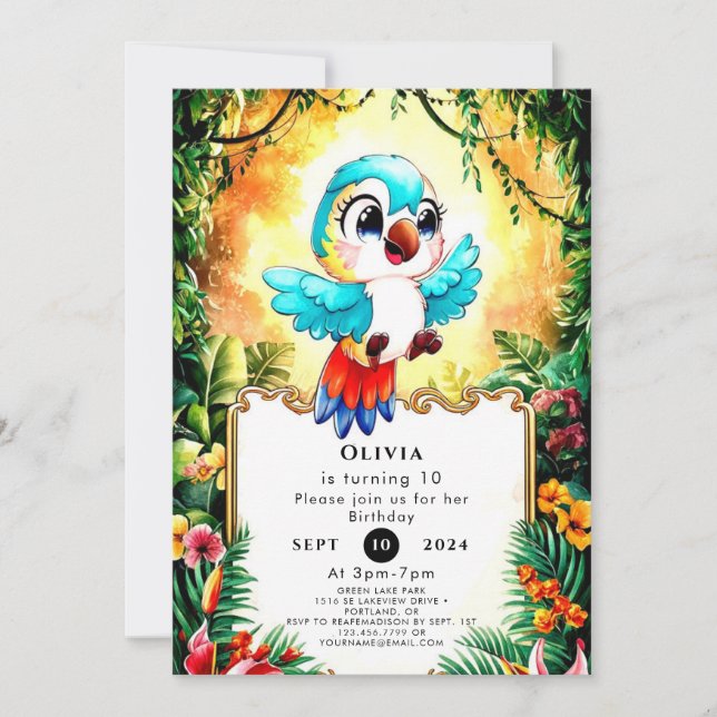 Whimsical Boho Parrot Birthday Einladung (Vorderseite)