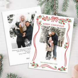 Whimsical Boho Red Christmas Bow Ribbon 2 Foto Feiertagskarte