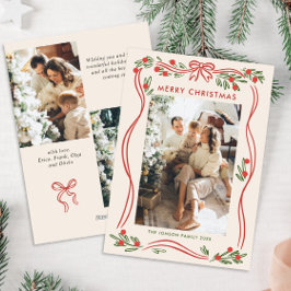Whimsical Boho Red Christmas Bow Ribbon 3 Foto Feiertagskarte