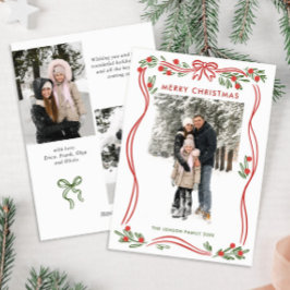 Whimsical Boho Red Christmas Bow Ribbon 3 Foto Feiertagskarte