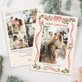 Whimsical Boho Red Christmas Bow Ribbon 5 Foto Feiertagskarte
