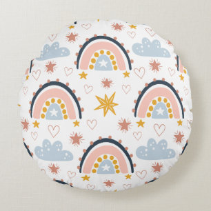Whimsical Boho Regenbogen & Florales Nahtloses Mus Rundes Kissen