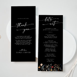 Whimsical Boho Wildflower Dankeschön und Hochzeit Menükarte