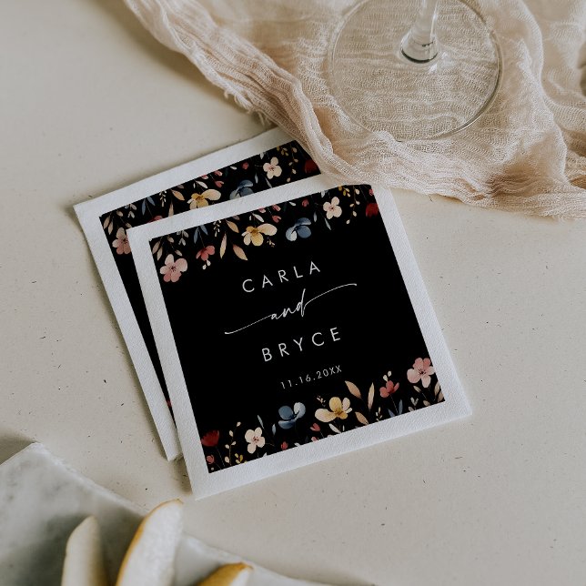 Whimsical Boho Wildflower Monogram Wedding Napkins Serviette (Von Creator hochgeladen)