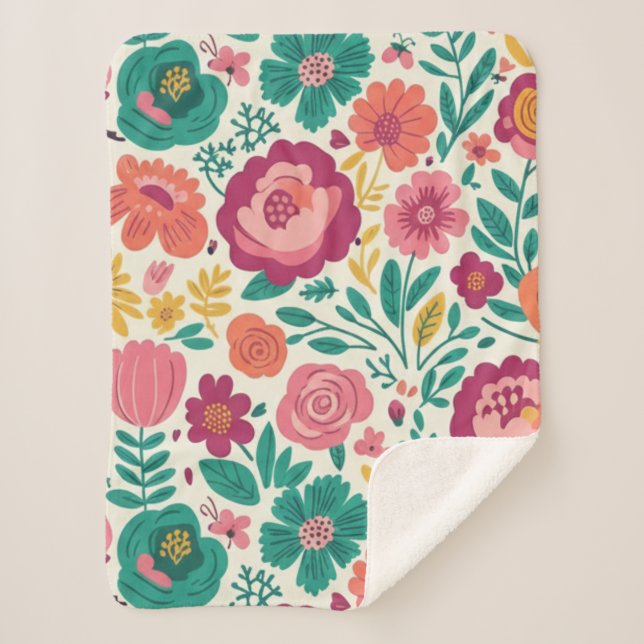 Whimsical Bold Blooms Retro Floral Pattern Sherpadecke (Vorderseite)