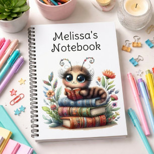 Whimsical Bookworm Spiral Notizbuch Notizblock