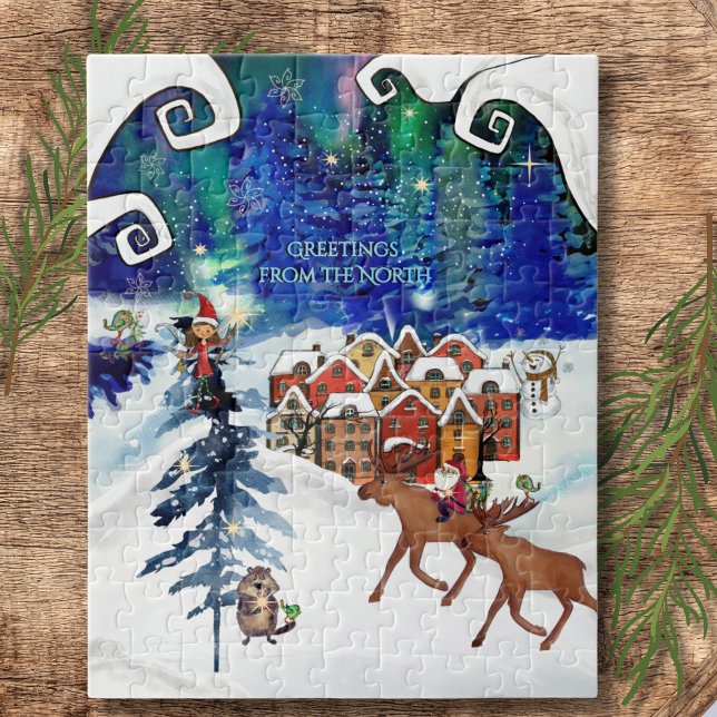 Whimsical Boreal Lights & Winterdorf  (Whimsical Boreal Lights & Winter Village Jigsaw Puzzle)
