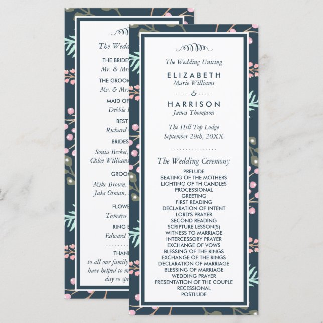 Whimsical Botanical Berry Wedding Programm (Vorne/Hinten)