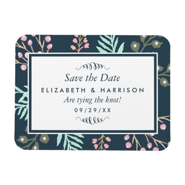 Whimsical Botanical Berry Wedding retten das Datum Magnet (Horizontal)