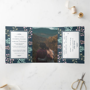 Whimsical Botanical Berry Wedding Suite Dreifach Gefaltete Einladung