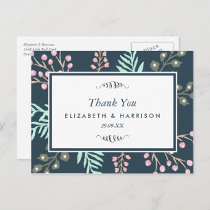Whimsical Botanical Berry Wedding Vielen Dank Postkarte