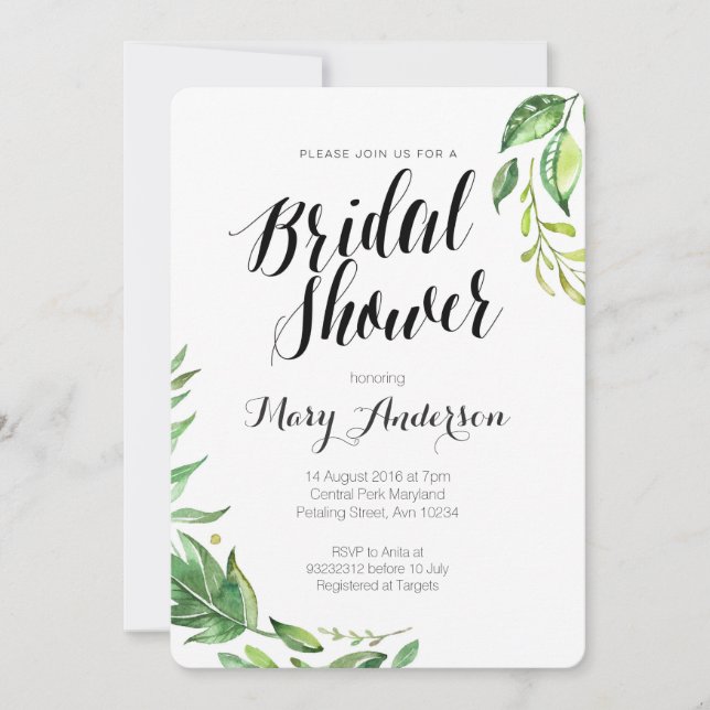 Whimsical Botanical Bridal Dusche Einladung (Vorderseite)