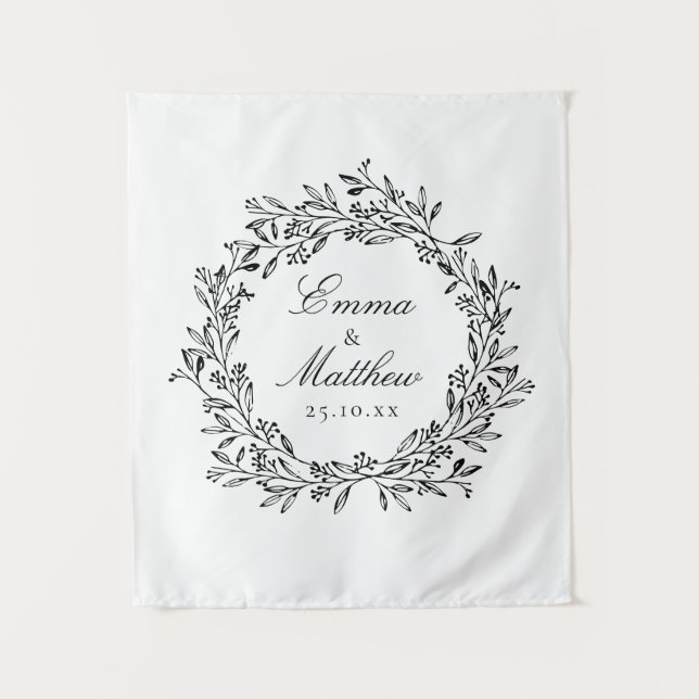 Whimsical Botanical Wreath Wedding Floor Decal Wandteppich (Vorderseite)