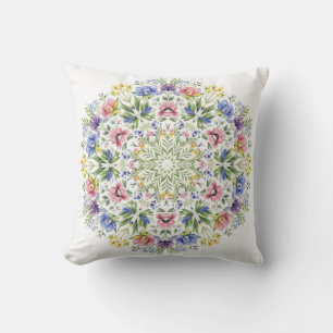 Whimsical Botanische Mandala-Wasserfarben-Blumen Kissen