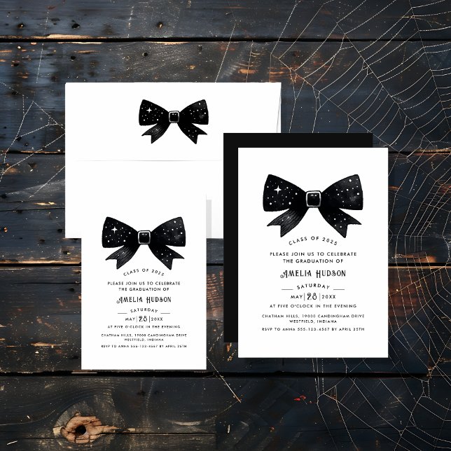 Whimsical Bow Black & White Graduation Party Einladung (Von Creator hochgeladen)