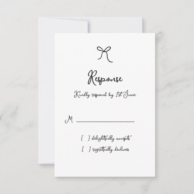 Whimsical Bow Black & White RSVP Karte (Vorderseite)