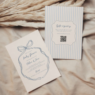 Whimsical Bow Blue Stripes Baby Dusche Einladung