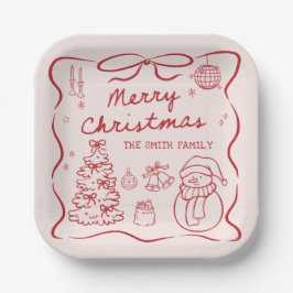 Whimsical Bow Christmas Party Paper Plates Pappteller