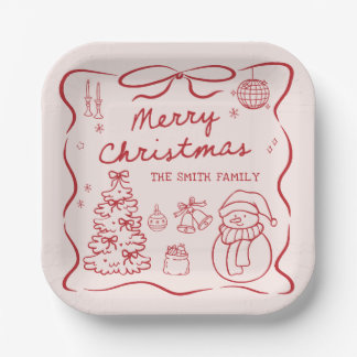 Whimsical Bow Christmas Party Paper Plates Pappteller