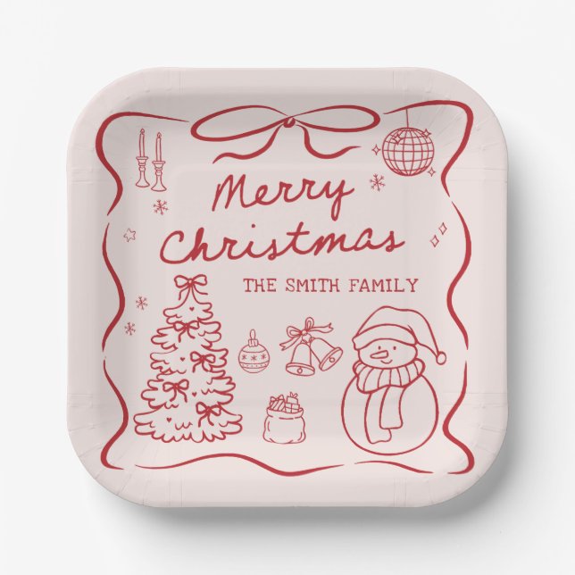 Whimsical Bow Christmas Party Paper Plates Pappteller (Vorderseite)