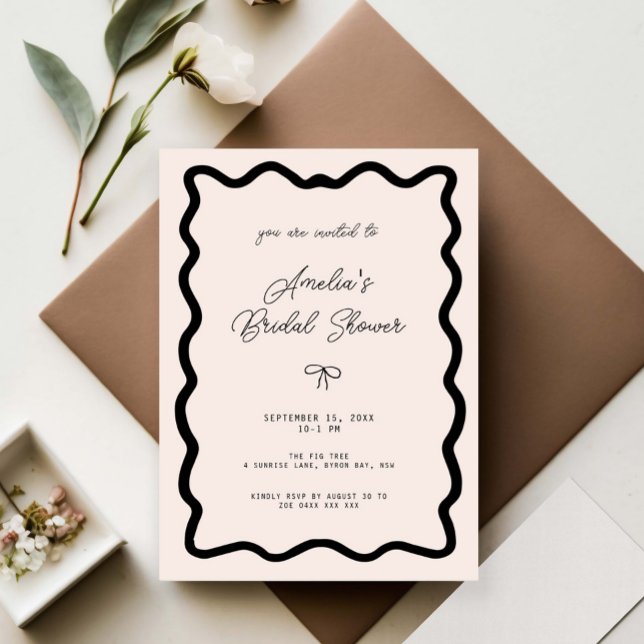 Whimsical Bow cursive border martini bridal shower Einladung (Von Creator hochgeladen)