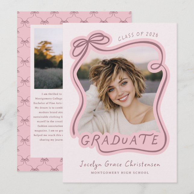 Whimsical Bow Frame Future Plans Pink Graduation Einladung (Vorne/Hinten)