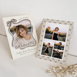 Whimsical Bow Frame Photo Collage Graduation Einladung