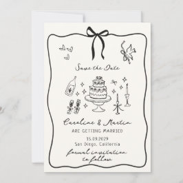 Whimsical Bow, handgezeichnete Hochzeit speichern Einladung