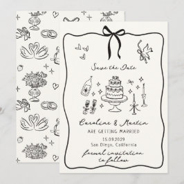 Whimsical Bow, handgezeichnete Hochzeit speichern Einladung