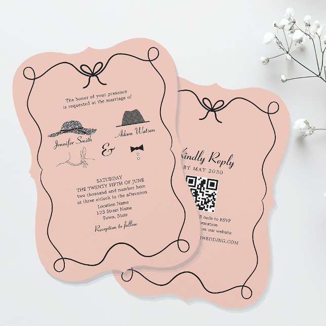Whimsical Bow-Krawatte QR Wedding Invite - Kurvelt Einladung (Von Creator hochgeladen)